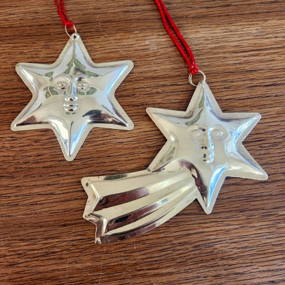 Vintage Other - Vintage 90s Stamped Brass Metal Celestial Anthropomorphic Star Ornaments